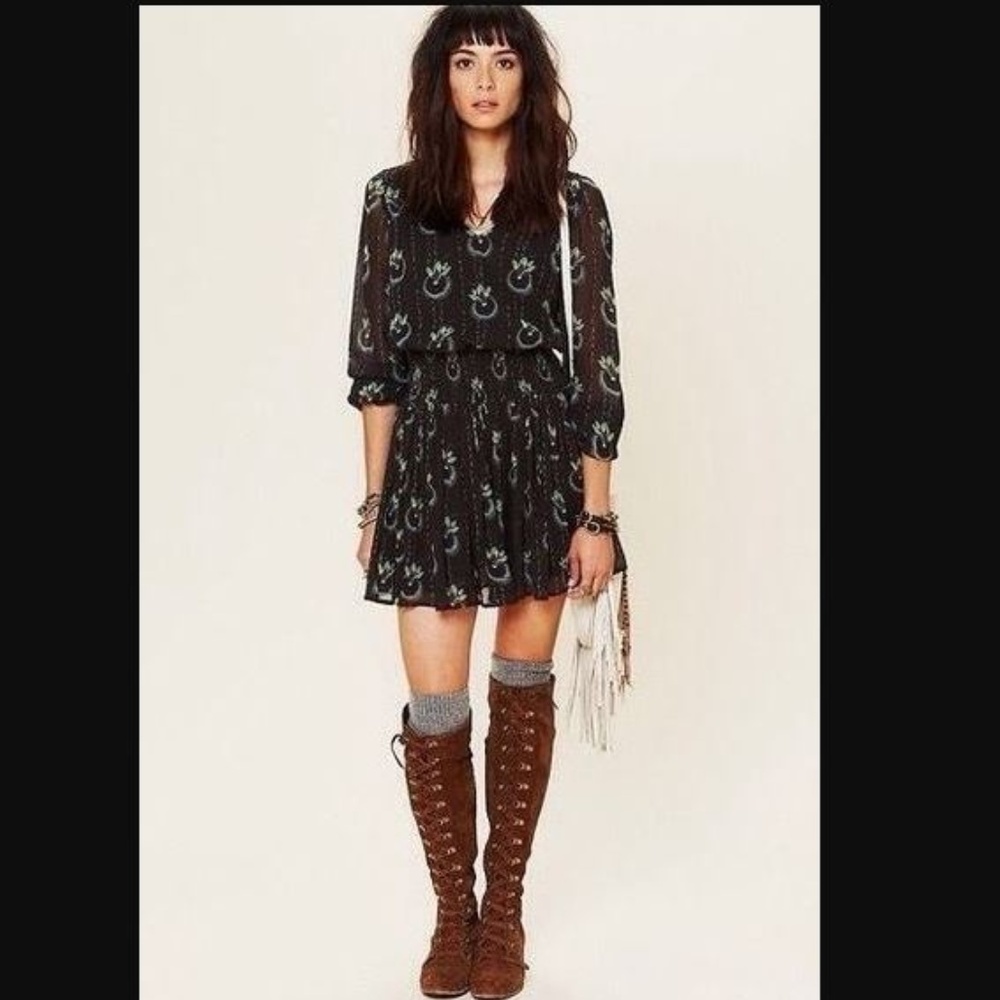 Free People Peacock Print Peasant dress